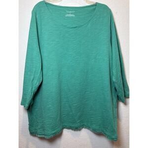 Talbots Green Slub Knit Top with Fringe 3/4 Sleeves Size 3X